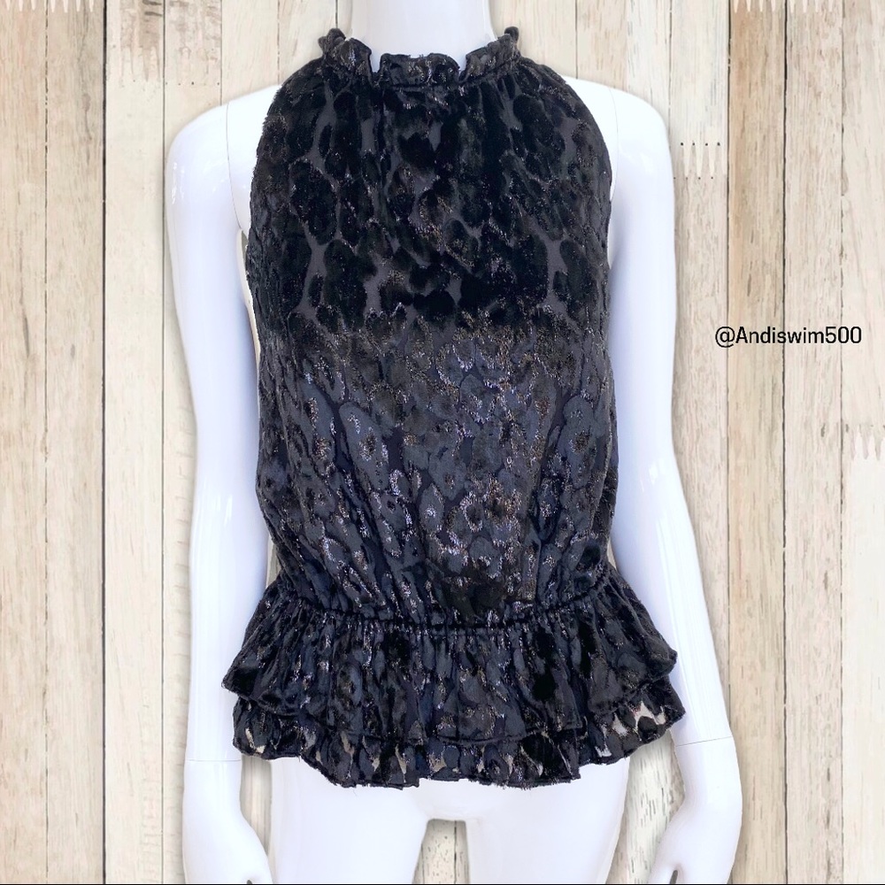 Ramy Brook Black Bobbi Burn-Out Peplum Tank; M